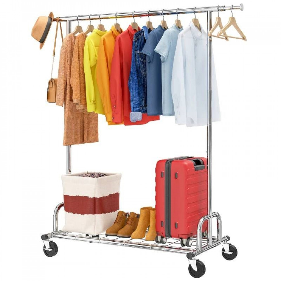 FaFurn - Garment Rack Clothes on Lockable Casters in Silver, Metal