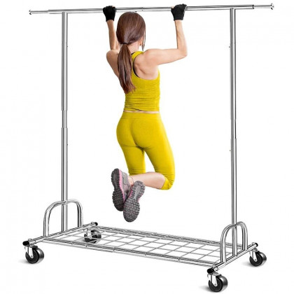 FaFurn - Garment Rack Clothes on Lockable Casters in Silver, Metal