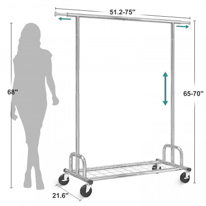 FaFurn - Garment Rack Clothes on Lockable Casters in Silver, Metal