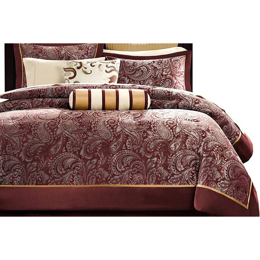 FaFurn 12 Piece Cotton Polyester Comforter Set - Red/Gold, King Size