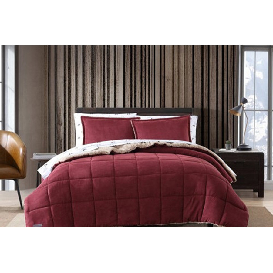 FaFurn Plush Sherpa Reversible Micro Suede Comforter Set - Marron, Full/Queen Size
