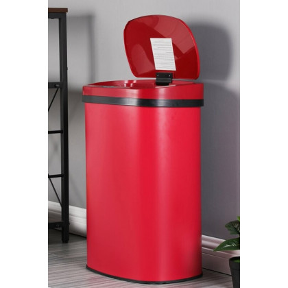FaFurn - Red 13 Gallon Stainless Steel Motion Sensor Trash Can