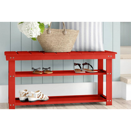 FaFurn - Wooden 2-Shelf Shoe Rack Storage Bench