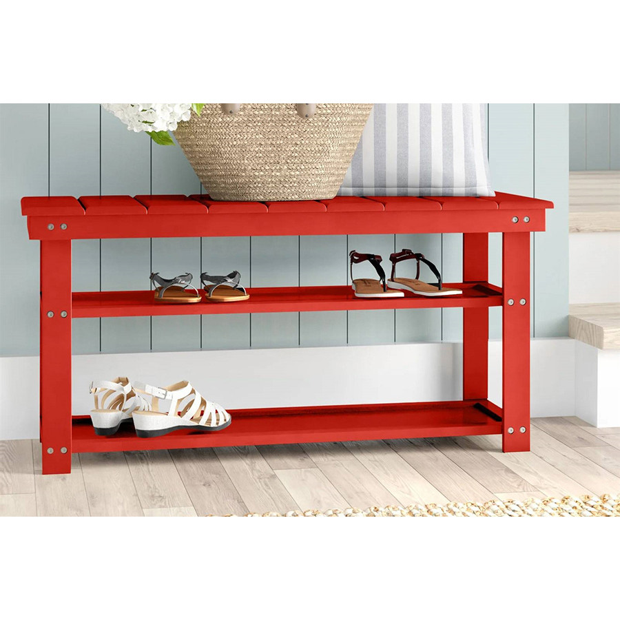 FaFurn Wooden 2-Shelf Shoe Rack Storage Bench - Red