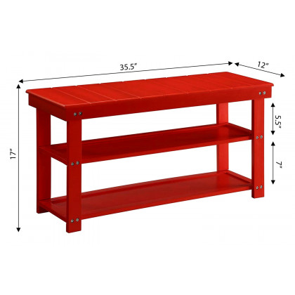FaFurn Wooden 2-Shelf Shoe Rack Storage Bench - Red