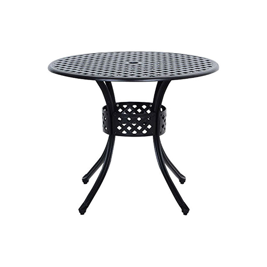 FaFurn - Round Metal 33-Inch Outdoor Patio Table in Black Cast Aluminum