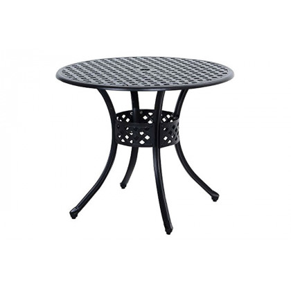 FaFurn - Round Metal 33-Inch Outdoor Patio Table in Black Cast Aluminum