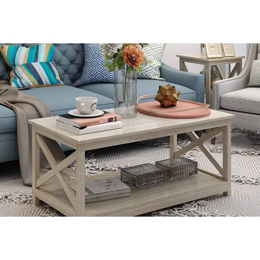 FaFurn - Contemporary 2-Tier Farmhouse Coffee Table