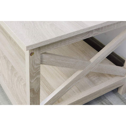 FaFurn Contemporary 2-Tier Farmhouse Coffee Table - Rustic White Oak