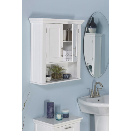 FaFurn - White Bathroom Wall Cabinet Cupboard with Open Shelf