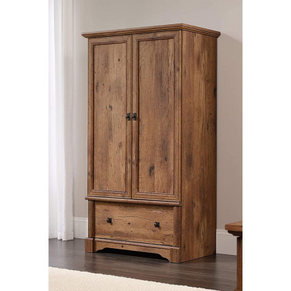 FaFurn - Rustic Oak Drawer and Garment Rod Wardrobe Armoire