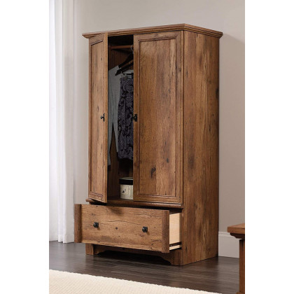 FaFurn - Rustic Oak Drawer and Garment Rod Wardrobe Armoire