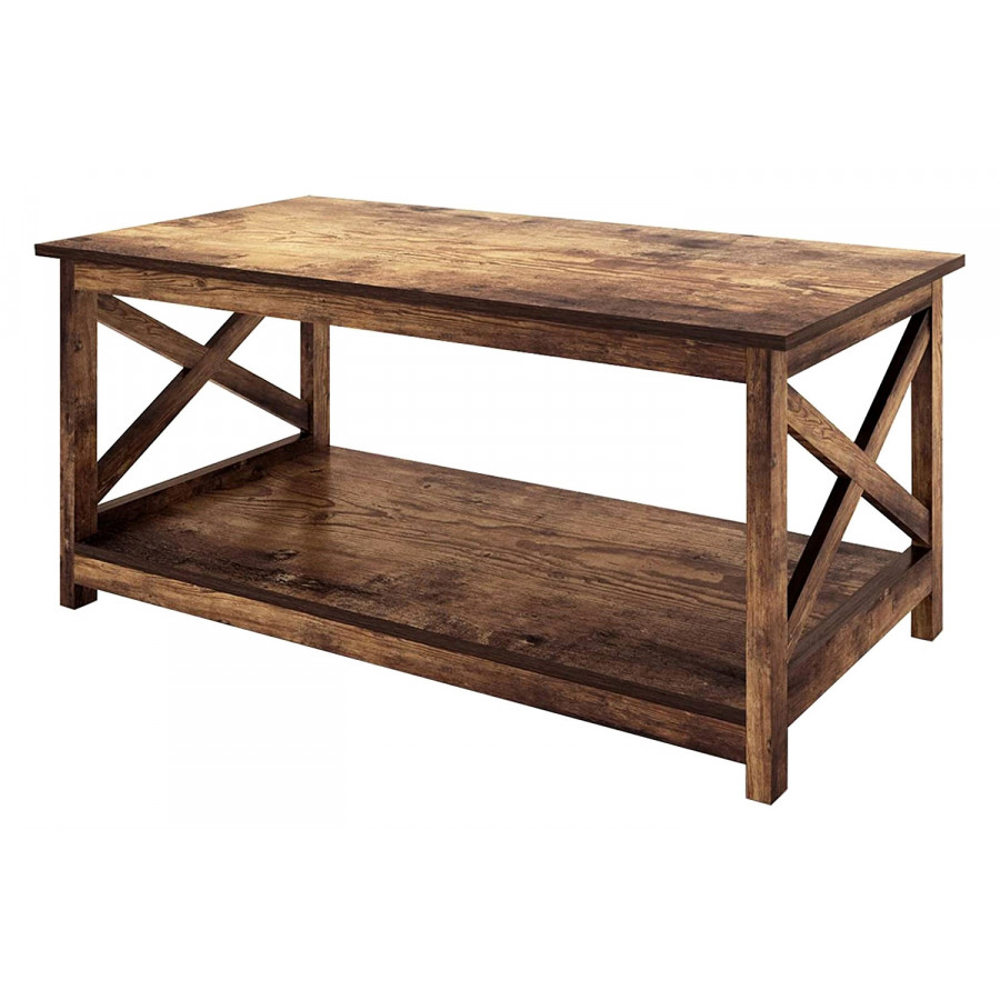 FaFurn Contemporary 2-Tier Farmhouse Coffee Table - Rustic