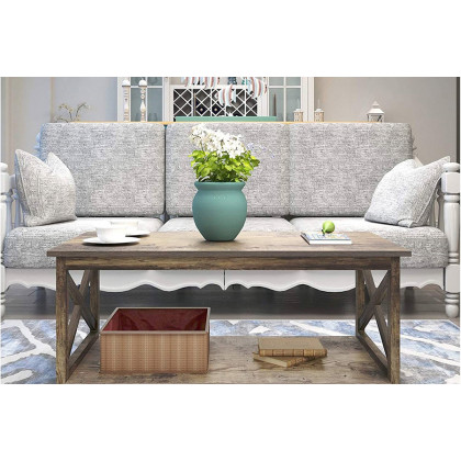 FaFurn Contemporary 2-Tier Farmhouse Coffee Table - Rustic