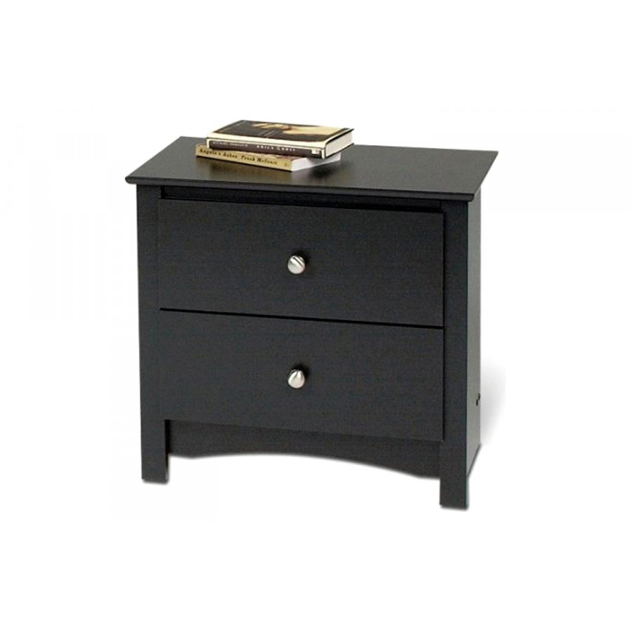 FaFurn - Black Two Drawer Bedroom Nightstand with Brushed Nickle Knobs