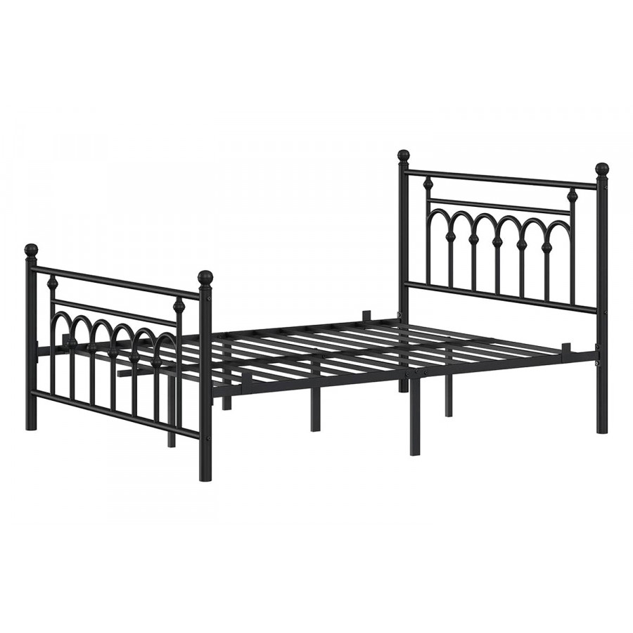 FaFurn - Queen Size Victorian Black Metal Platform Bed Frame with Headboard Footboard