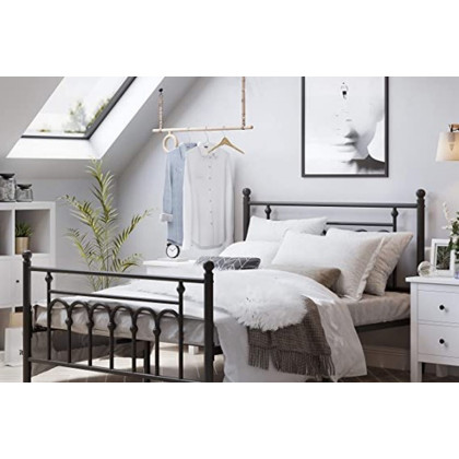 FaFurn - Queen Size Victorian Black Metal Platform Bed Frame with Headboard Footboard