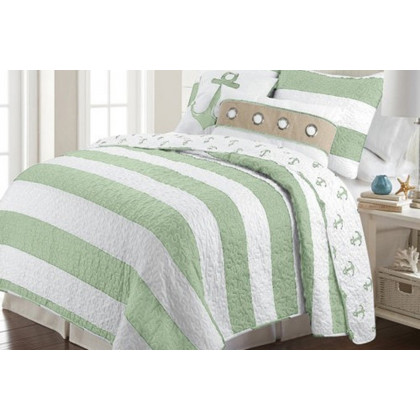 FaFurn - 3 Piece Nautical Stripped/Anchors Reversible Microfiber Quilt Set