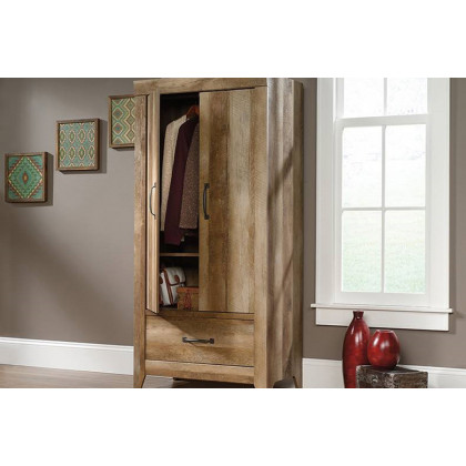 FaFurn - Farmhouse Modern Oak Drawer and Garment Rod Wardrobe Armoire