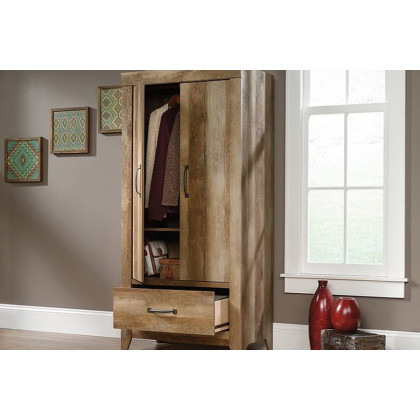 FaFurn - Farmhouse Modern Oak Drawer and Garment Rod Wardrobe Armoire
