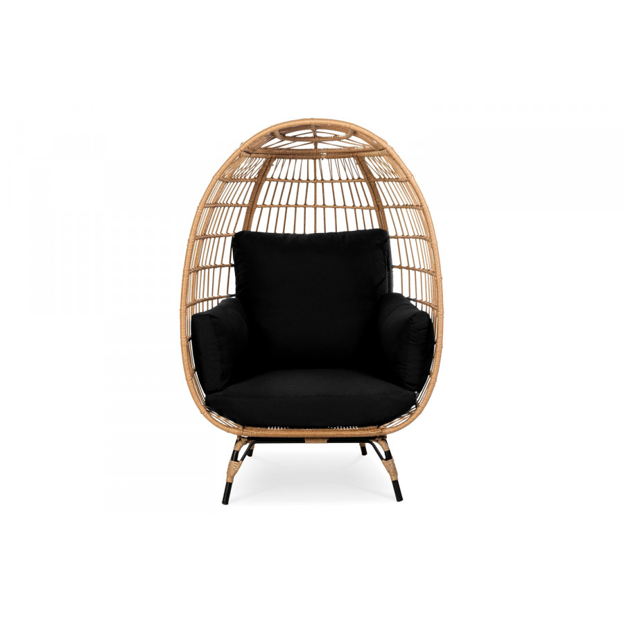 FaFurn Oversized Patio Lounger Indoor/Outdoor Wicker Egg Chair - Black