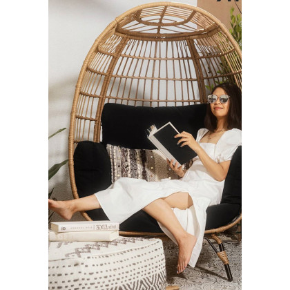 FaFurn Oversized Patio Lounger Indoor/Outdoor Wicker Egg Chair - Black