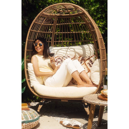 FaFurn Oversized Patio Lounger Indoor/Outdoor Wicker Egg Chair - Off White