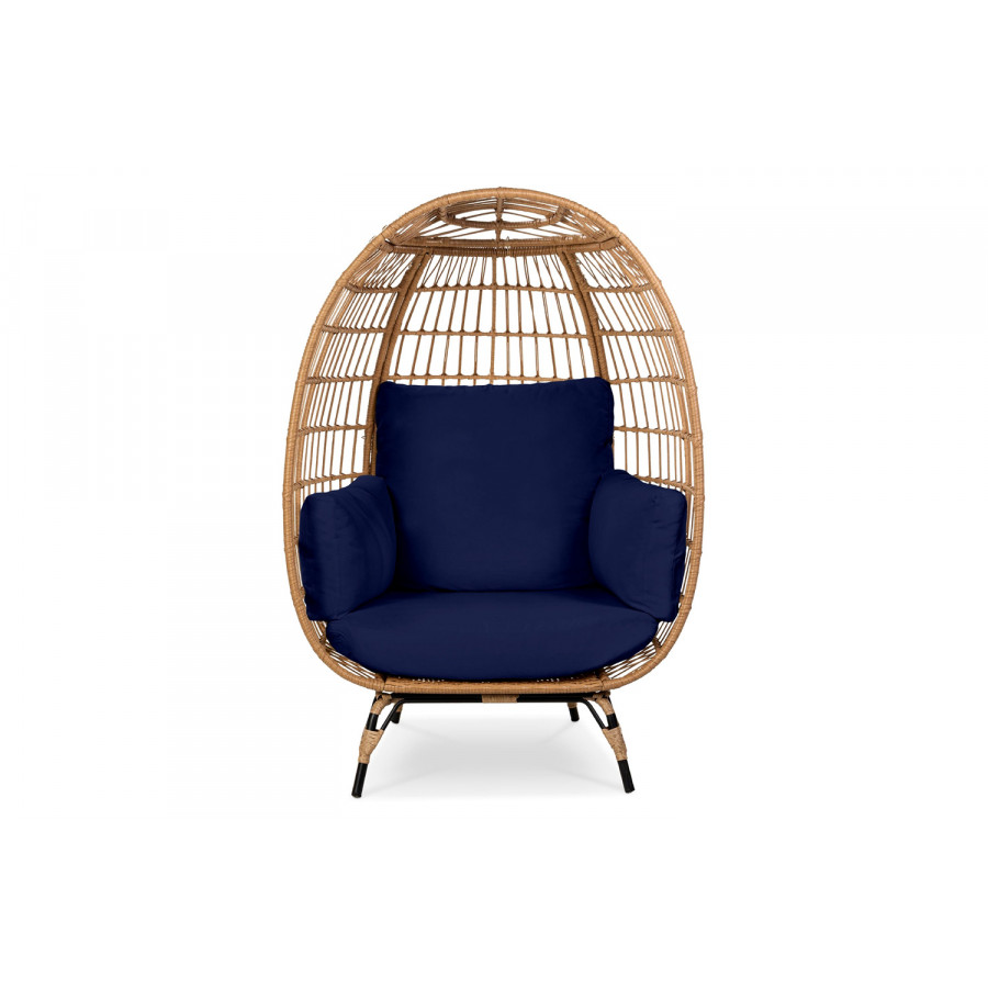 FaFurn Oversized Patio Lounger Indoor/Outdoor Wicker Egg Chair - Dark Blue