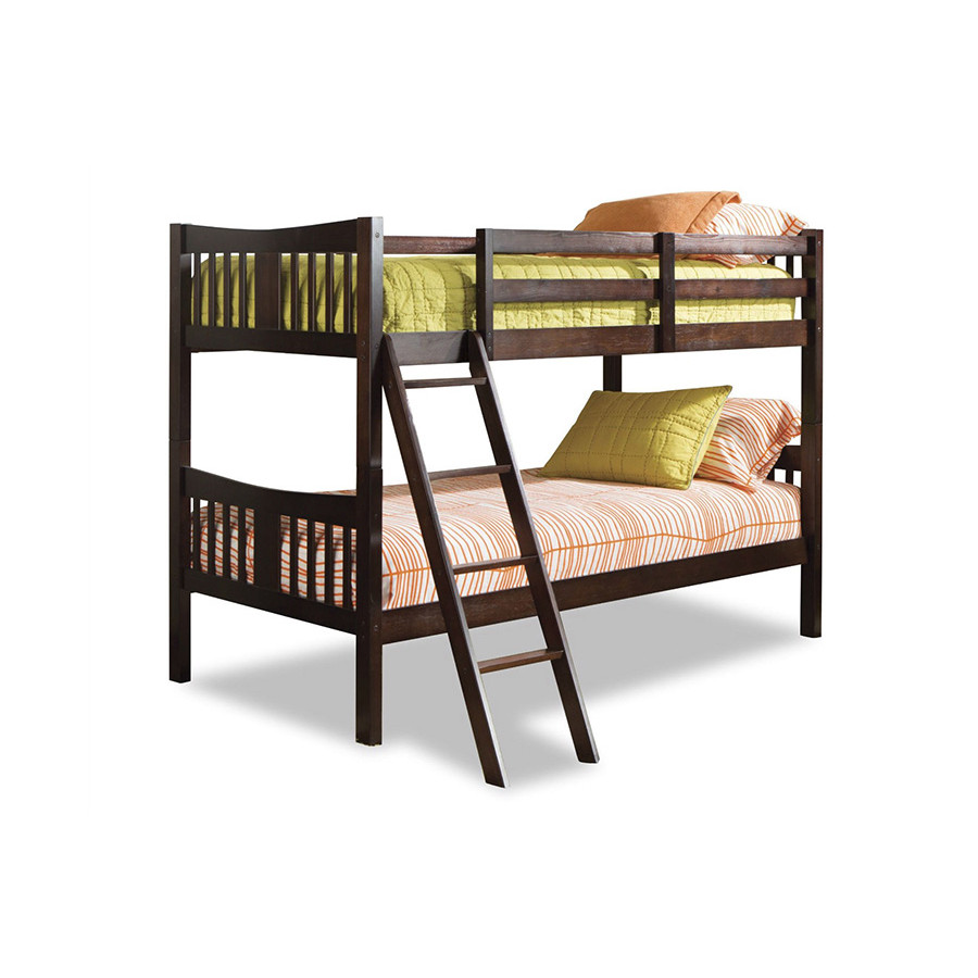 FaFurn - Twin Over Twin Solid Wood Bunk Bed in Espresso Finish