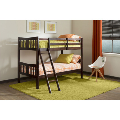 FaFurn - Twin Over Twin Solid Wood Bunk Bed in Espresso Finish