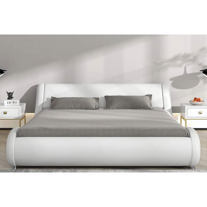 FaFurn - Modern Faux Leather Upholstered Platform Bed Frame with Headboard