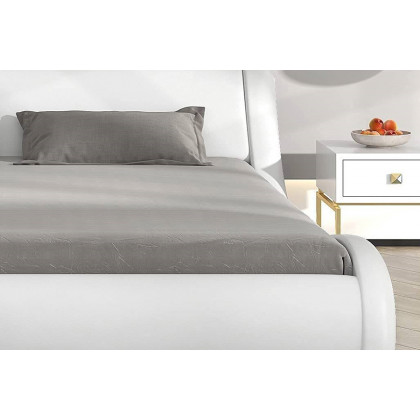 FaFurn Modern Faux Leather Upholstered Platform Bed Frame with Headboard - White, Queen Size