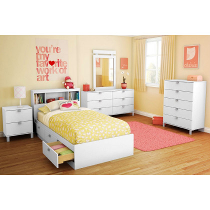 FaFurn Twin Size Platform Bed with 3 Storage Drawers - White