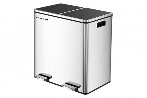 FaFurn™ - Dual Stainless Steel 16-Gallon Trash Can Recycle Bin with 2 Step On Pedal Lids