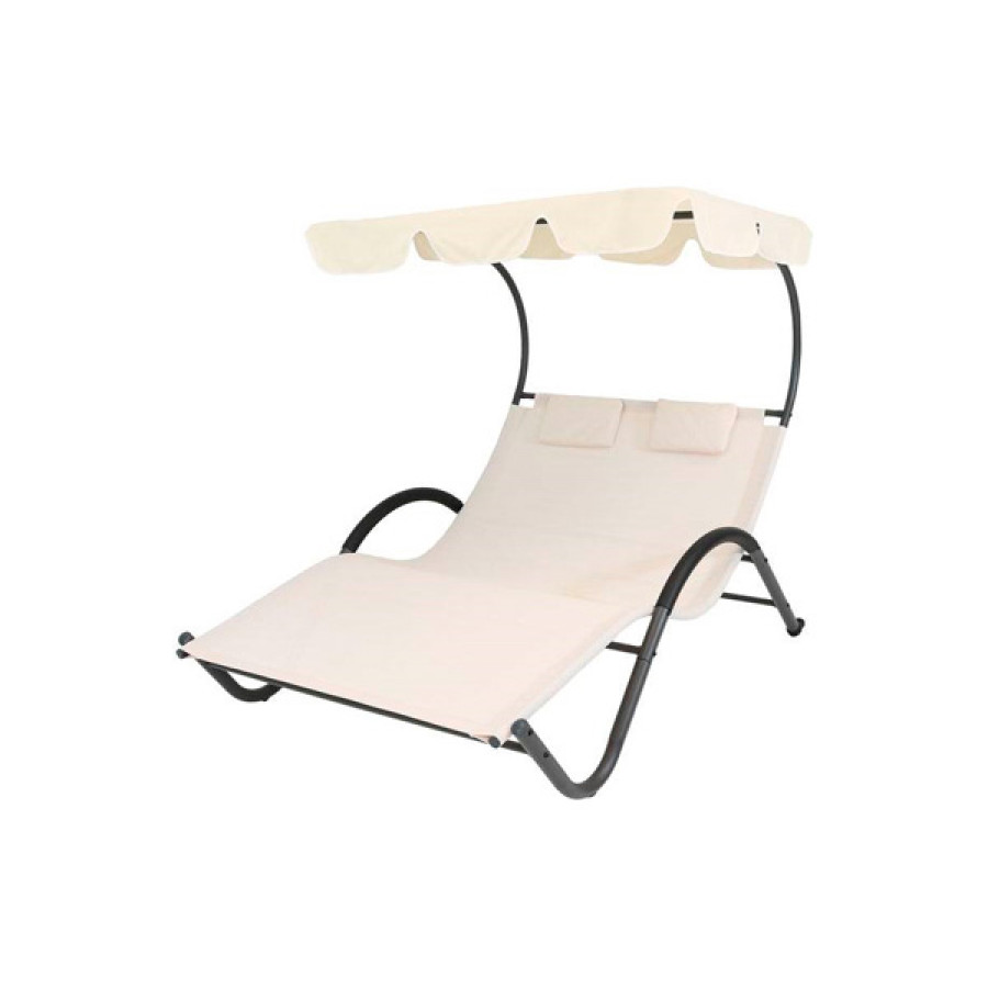 FaFurn - Outdoor Double Chaise Lounge with Canopy And Pillows in White, Vinyon Fiber/Polyethylene, Steel