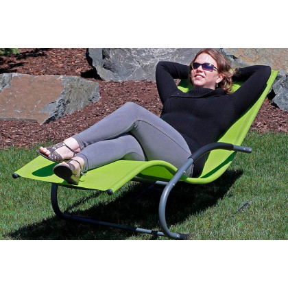FaFurn - Outdoor Patio Rocking Chair with Pillow in Green, Polyethylene/Steel