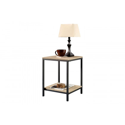 FaFurn - Modern Black Metal Frame End Table with Oak Finish Wood Top and Bottom Shelf