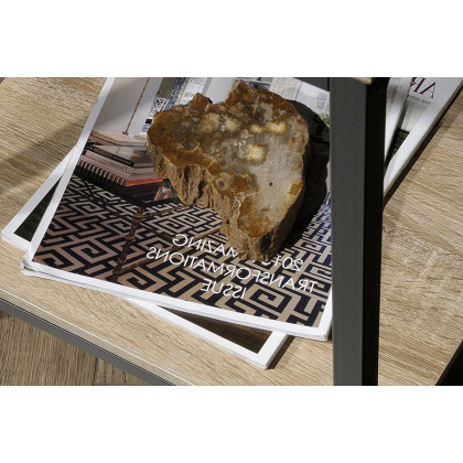 FaFurn - Modern Black Metal Frame End Table with Oak Finish Wood Top and Bottom Shelf