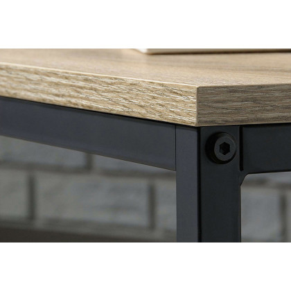 FaFurn - Modern Black Metal Frame End Table with Oak Finish Wood Top and Bottom Shelf