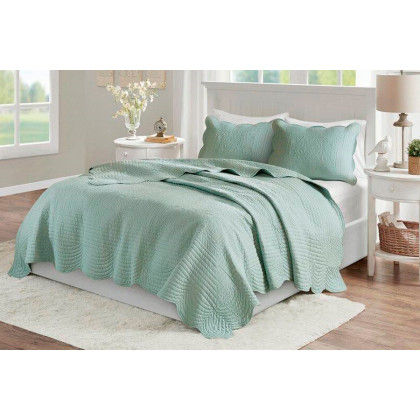 FaFurn - 3-Piece Reversible Scalloped Edges Quilt Set (SEAFOAMQ1562756)