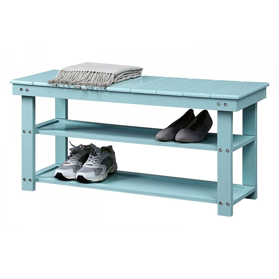 FaFurn Wooden 2-Shelf Shoe Rack Storage Bench - Aqua Blue