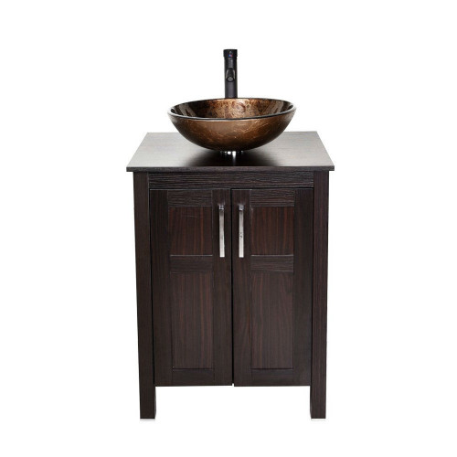 FaFurn - Modern Bathroom Vanity Set with Cabinet Glass Sink Top and Faucet in Dark Coffee