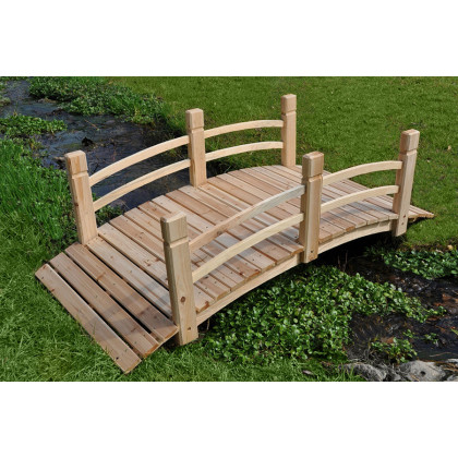 FaFurn - 5-Ft Cedar Wood Garden Bridge with Railings in Natural Finish