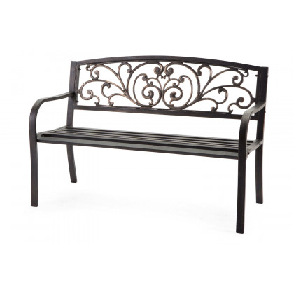 FaFurn - Curved Metal Garden Bench with Heart Pattern in Black Antique Bronze Finish