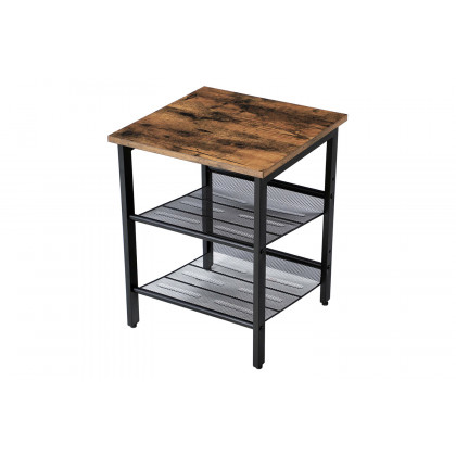 FaFurn - Side Table Nightstand with Medium Wood Finish Top and Mesh Shelves (Set of 2)
