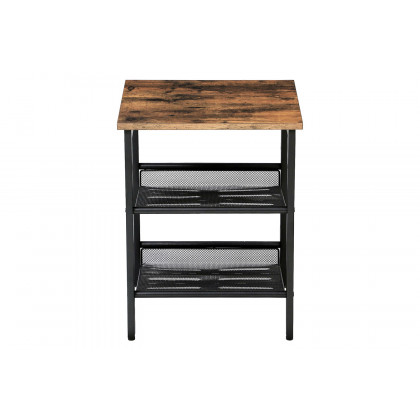 FaFurn - Side Table Nightstand with Medium Wood Finish Top and Mesh Shelves (Set of 2)