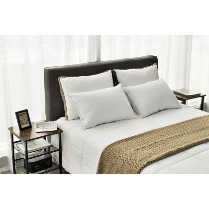 FaFurn - Side Table Nightstand with Medium Wood Finish Top and Mesh Shelves (Set of 2)