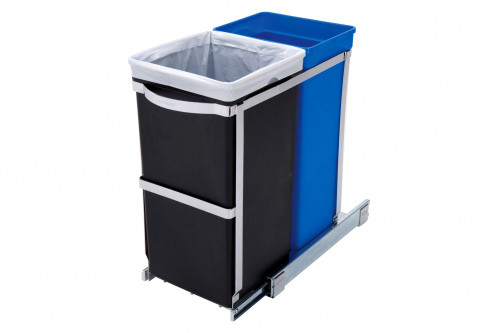 FaFurn™ - Pull Out Blue Recycle Bin Black Trash Can Slides Under Kitchen Counter