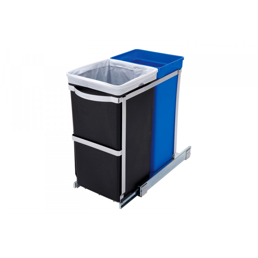 FaFurn - Pull Out Blue Recycle Bin Black Trash Can Slides Under Kitchen Counter
