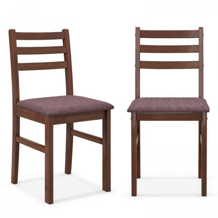 FaFurn - Set of 2 Modern Dining Chairs with Linen Upholstered Seat in Brown